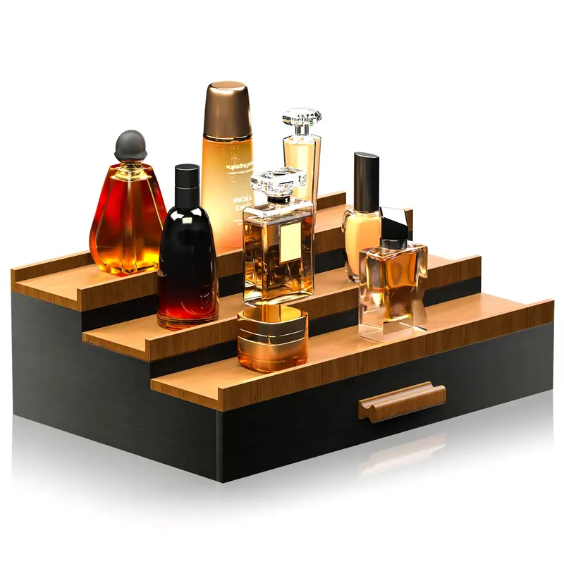 Sephyroth Organisateur de Cologne pour Hommes – 3 Niveaux et Tiroir, Rangement Élégant en Bambou
