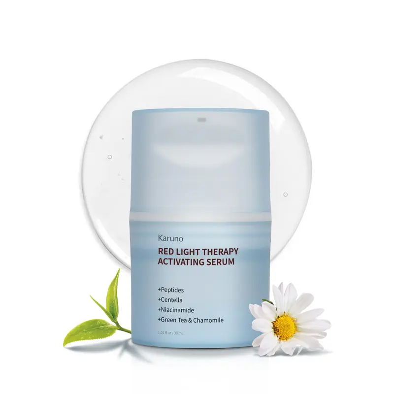Sérum Activation Lumière Rouge KARUNO – Hydratation & Activation pour Masque LED et Microcourant – Acide Hyaluronique, Thé Vert, Niacinamide, Centella & Aloe – 30 ml