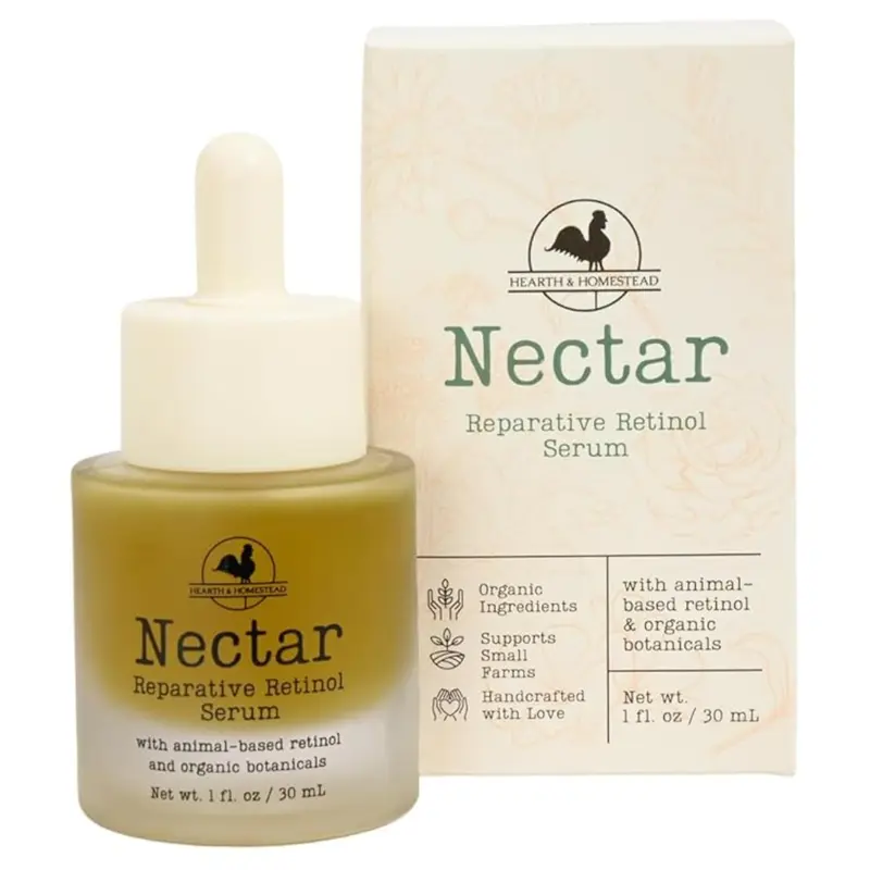 Sérum Rétinol Naturel Nectar par Hearth and Homestead – Huile de foie de morue fermentée, Tallow nourri à l’herbe et huile d’émeu – Soin visage riche en nutriments – 30 ml
