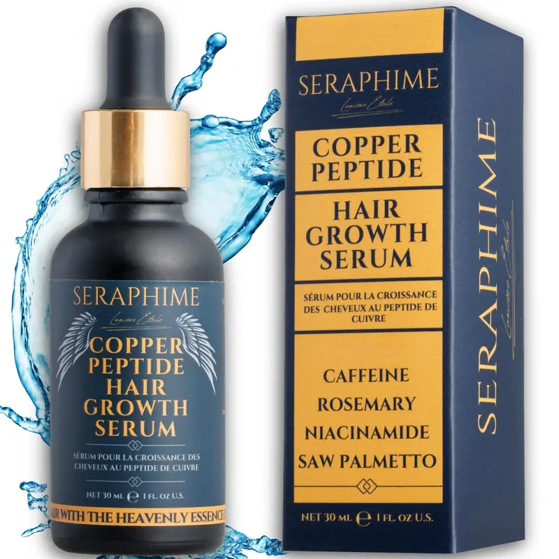 Sérum Seraphime Cuivre Tripeptide pour la Croissance des Cheveux – Caféine, Niacinamide, Romarin, Saw Palmetto, 30 ml – Pour Femmes et Hommes