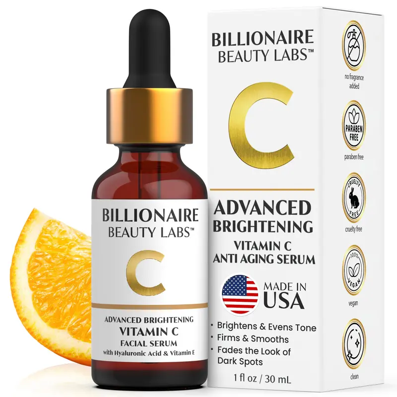 Sérum vitamine C pour le visage Billionaire Beauty Labs – Acide hyaluronique, vitamine E et extraits botaniques, 30 ml