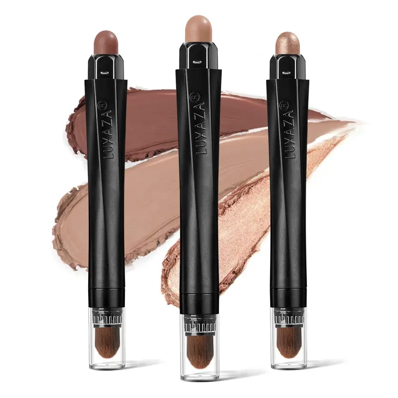 Set de 3 Fards à Paupières LUXAZA – Neutre Marron Mat et Rose Brillant, Résistant à l'eau