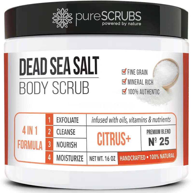 Set gommage corporel citron PureSCRUBS – Sel Mer Morte 16oz + accessoires