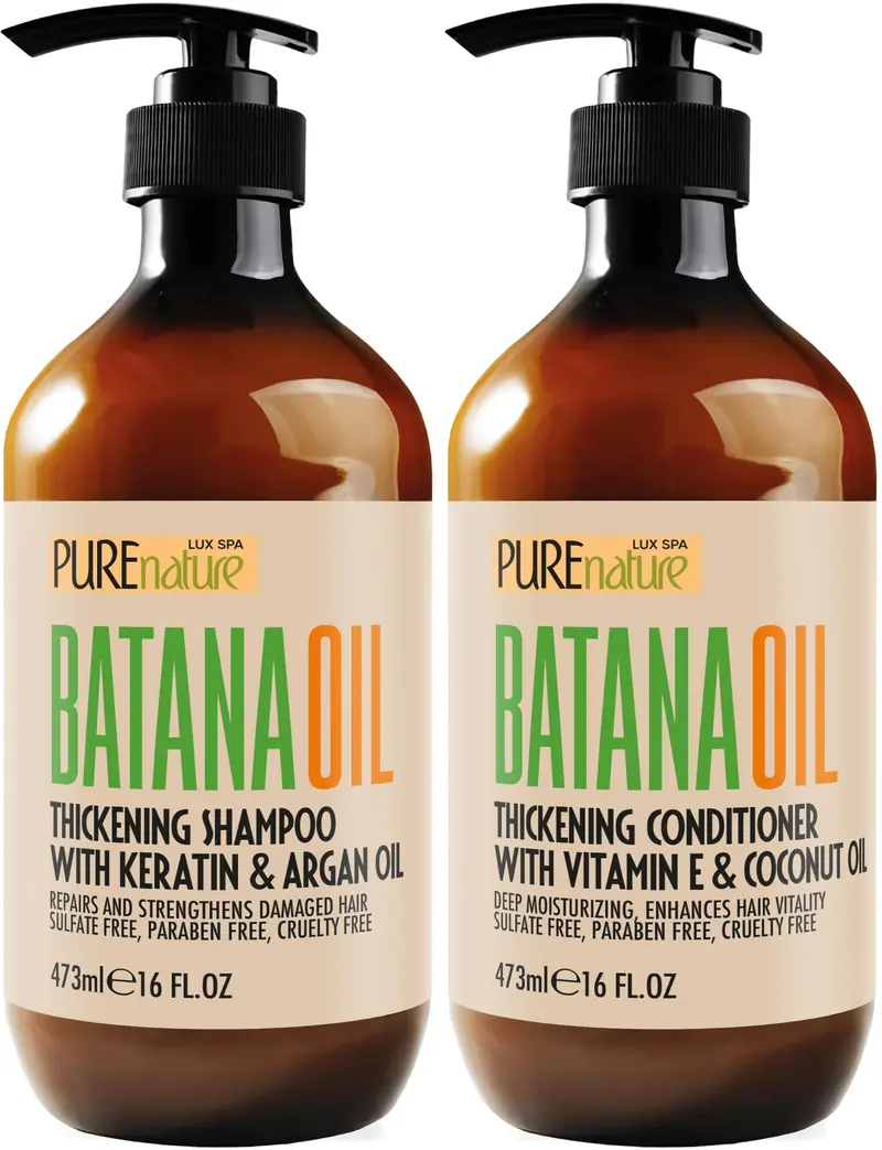 Set Shampoing et Après-Shampooing à l'Huile de Batana – Épaississant et Sans Sulfates – PURE NATURE LUX SPA – 2 x 473 ml