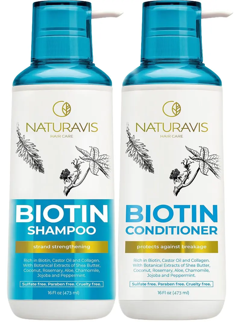 Set Shampooing Biotine et Après-Shampoing NATURAVIS – Volume pour Cheveux Fins, Sans Sulfates, Huile de Ricin