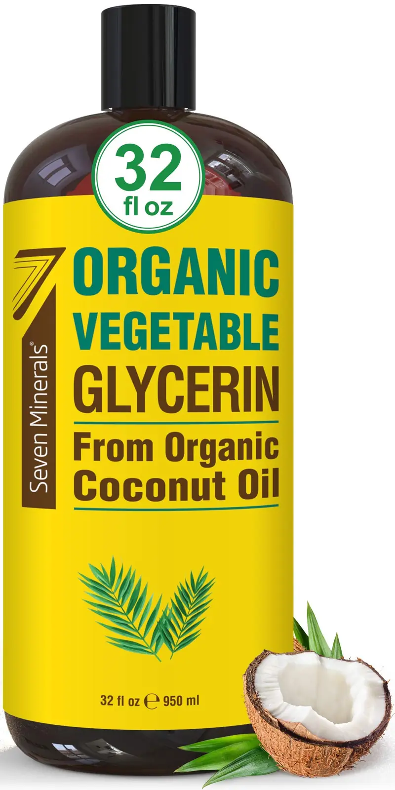 Seven Minerals Glycérine Végétale Bio – Bouteille 946 ml Sans huile de palme, Coco biologique
