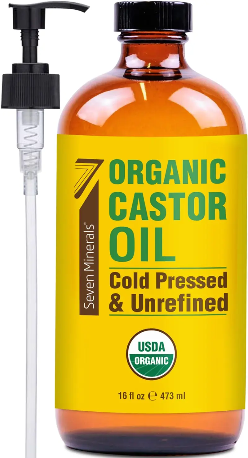Seven Minerals Huile de Ricin Bio en Bouteille Verre 473 ml — Pressée à Froid, Non Raffinée, USDA Organic, Sans Hexane