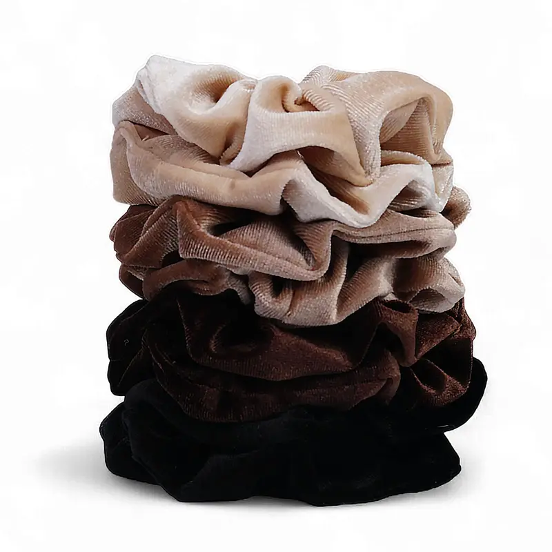 SEVEN STYLE Scrunchies Velours – Lot de 8 Neutres (Noir, Blond, Brun) Sans Pli, Doux et Polyvalents