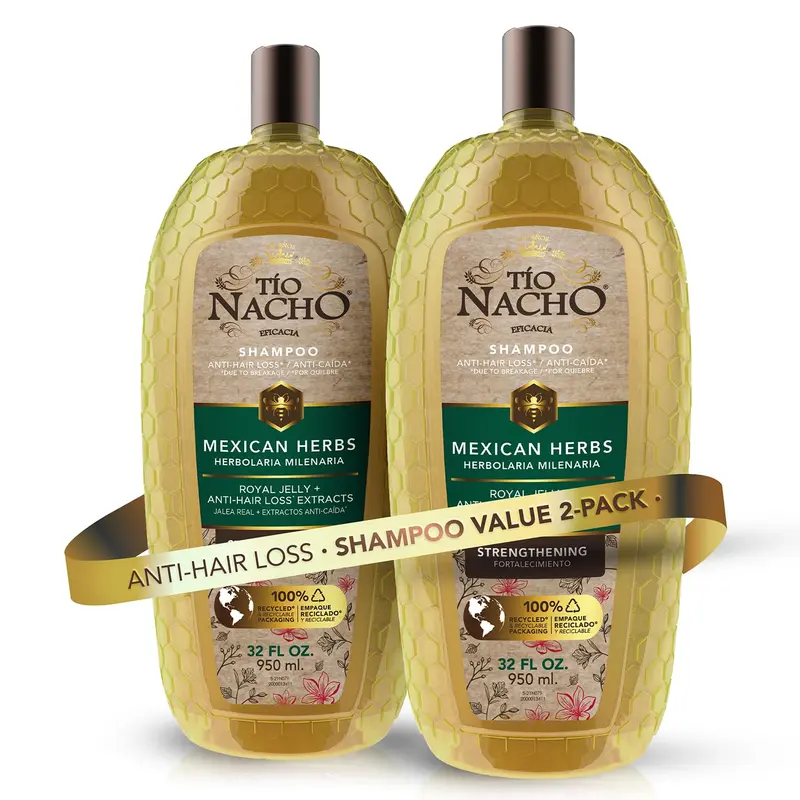Shampoing anti-chute Tío Nacho – Herbes mexicaines, Romarin et Gelée Royale, Fortifiant, 2 × 32 oz (946 ml)