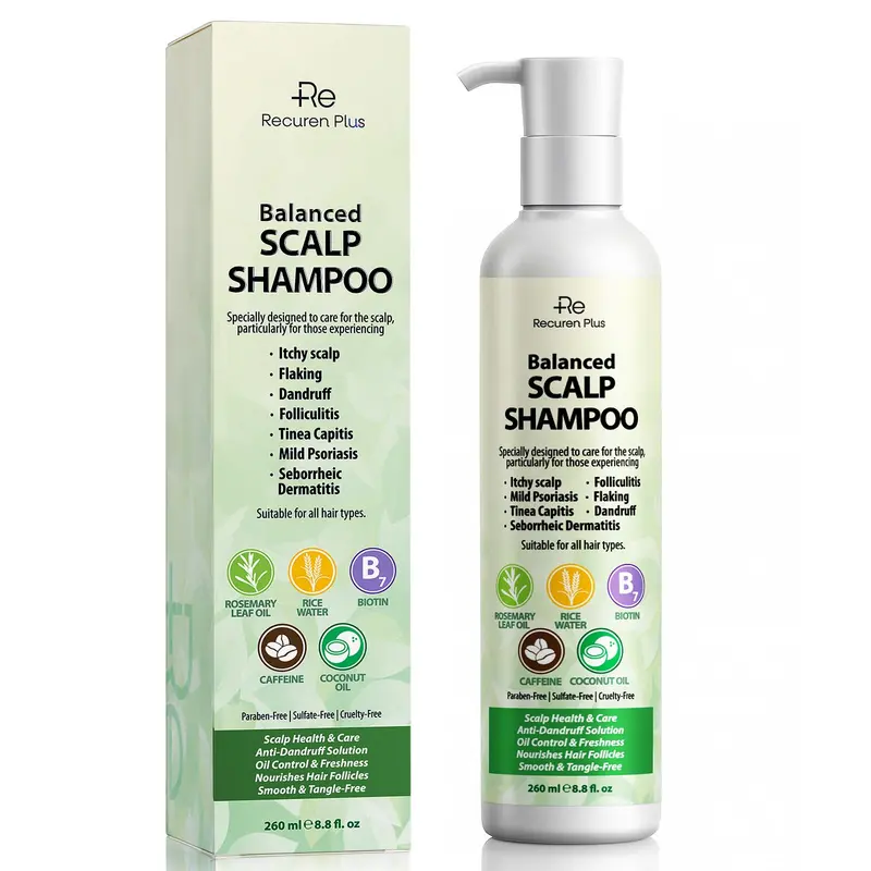 Shampoing antifongique Recuren Plus – Pellicules, dermatite séborrhéique et psoriasis du cuir chevelu, acide salicylique & romarin, 260 ml