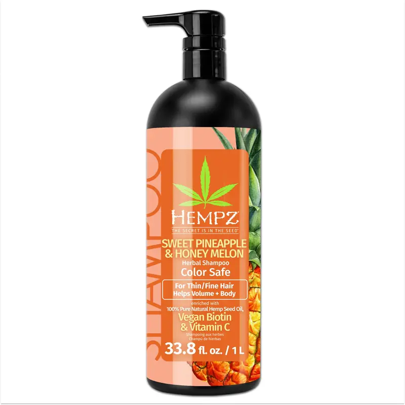 Shampoing Biotine Hempz pour Cheveux Fins – Croissance légère, Force et Hydratation – Ananas Doux et Melon Miel – 33,8 oz