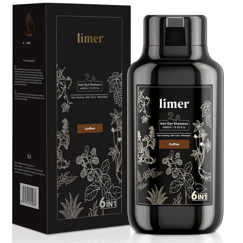 Shampoing Coloration Café Limer – 6 en 1, couleur naturelle sans ammoniac, couvre les gris, 460 ml