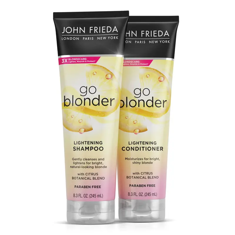 Shampoing et après-shampoing éclaircissants John Frieda – Éclaircissement progressif pour blondes naturelles ou colorées, sans parabènes