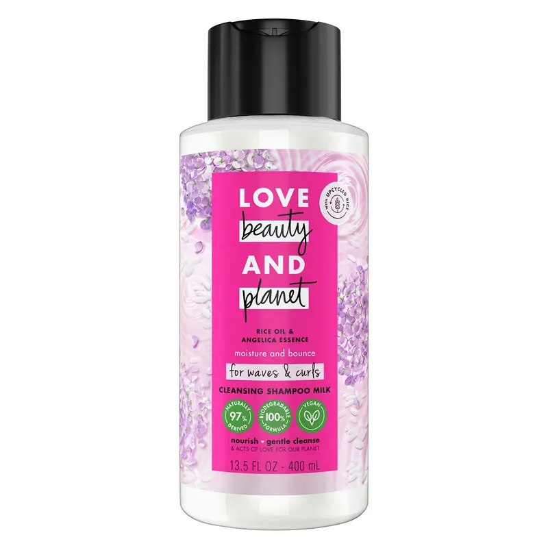 Shampoing lait hydratant au riz et essence d'angélique pour boucles et vagues – Love Beauty And Planet