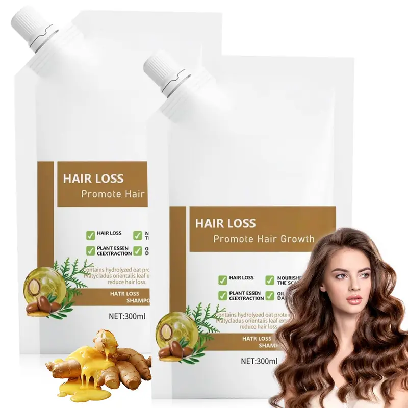 Shampooing anti-chute 300 ml – soutien potentiel à la croissance, extraits végétaux, pour tous types de cheveux (2 pièces) – Wandyme