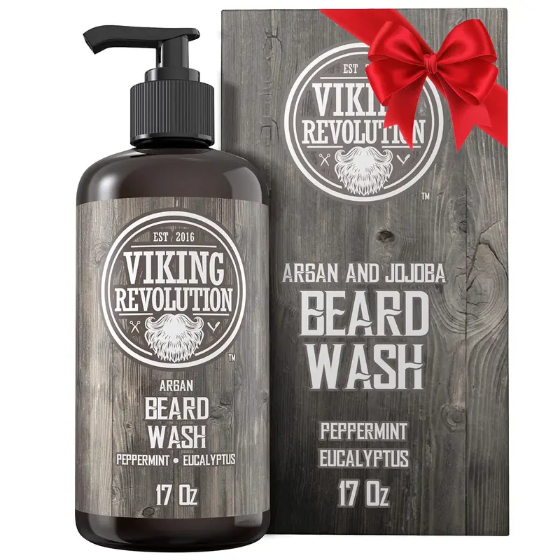 Shampooing barbe Viking Revolution – Argan et Jojoba, adoucit et fortifie la barbe, menthe et eucalyptus – 482 ml