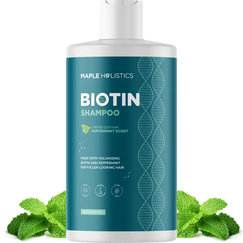Shampooing Biotine Volumisant pour Cheveux Fins | Maple Holistics – Menthe, Argane, Sans Sulfates, Végan