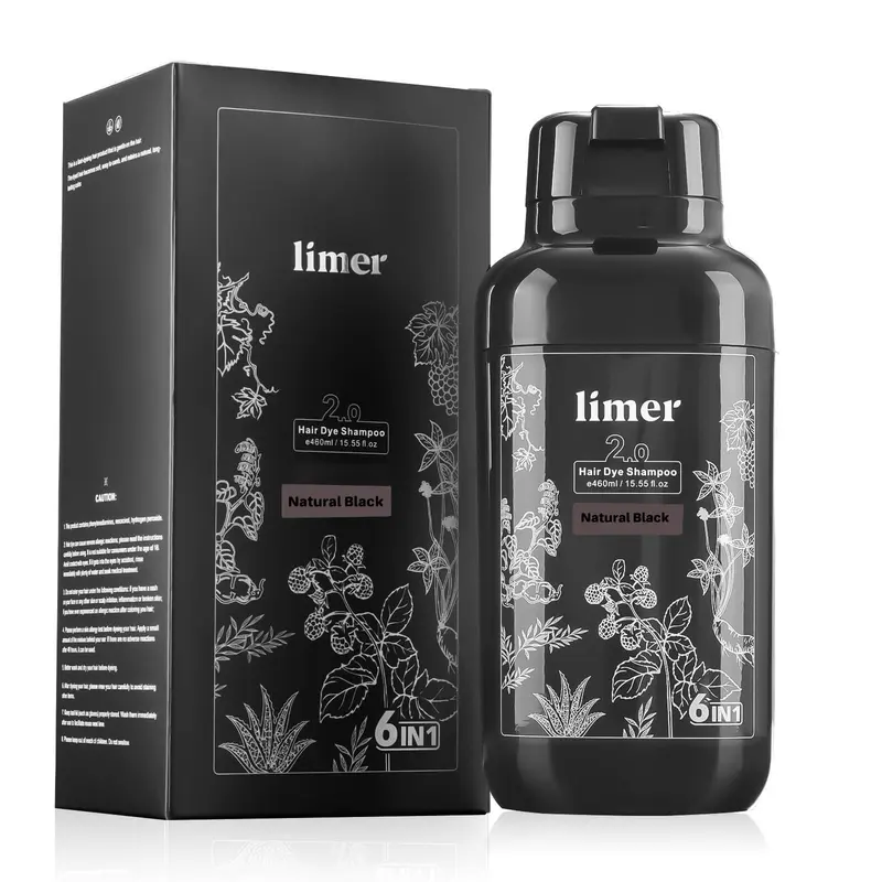 Shampooing colorant Limer Noir Naturel 3-en-1 – Couverture des cheveux gris, Sans ammoniaque