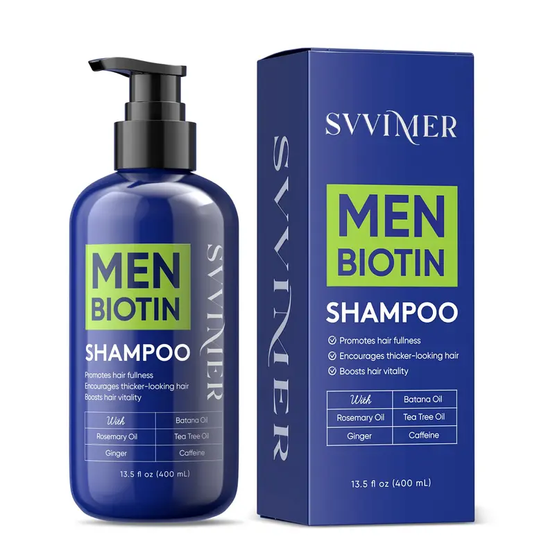 Shampooing Croissance Cheveux Homme Svvimer – Biotine, Caféine, Romarin et Tea Tree – 13,5 oz