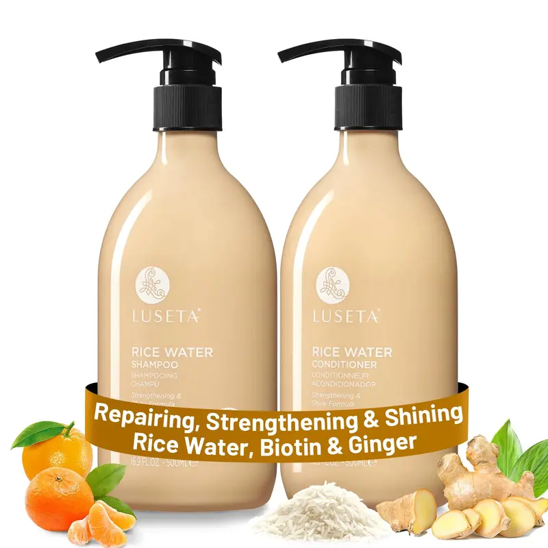 Shampooing et Après-Shampooing Eau de Riz Luseta – Renforcement et Éclat Pour Tous Types de Cheveux (16,9 oz x2)