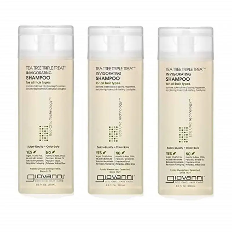 Shampooing Revigorant GIOVANNI Tea Tree Triple Treat – Menthe Fraîche, Eucalyptus & Romarin | 3×250 ml, Sans Parabènes, Cruelty-Free