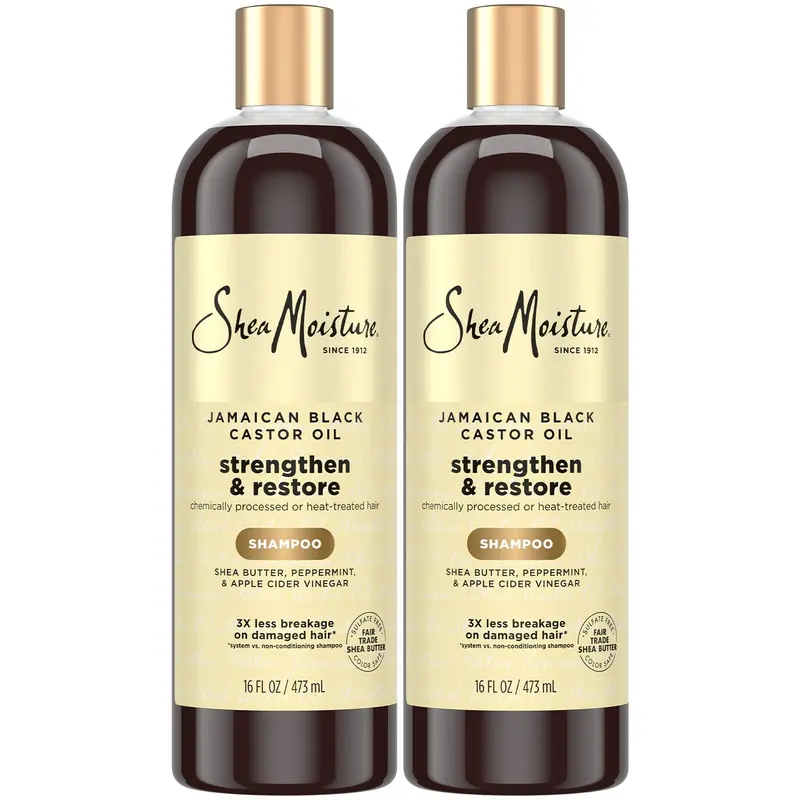 Shampooing SheaMoisture à l’huile de ricin jamaïcaine — Force et restauration, Pack 2 × 473 ml
