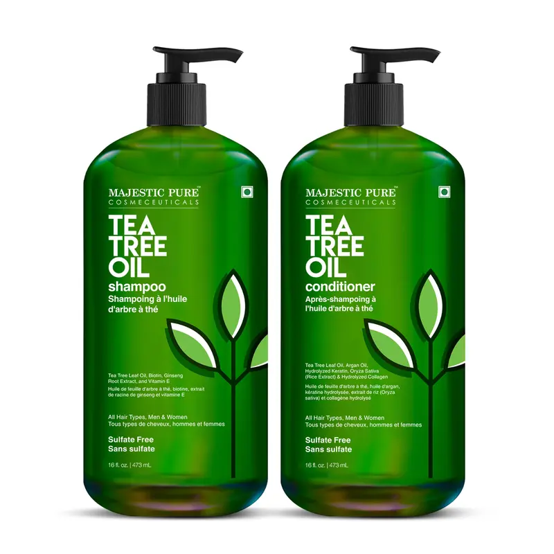 Shampooing Tea Tree Majestic Pure – Hydratant Sans Sulfate – Pour tous types de cheveux – Pack 2 × 473 ml