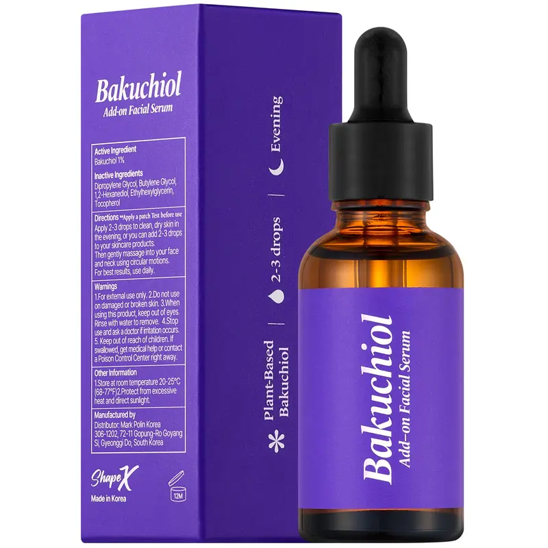 ShapeX Bakuchiol Serum Visage – Concentré à mélanger soi‑même, Alternative Douce au Retinol