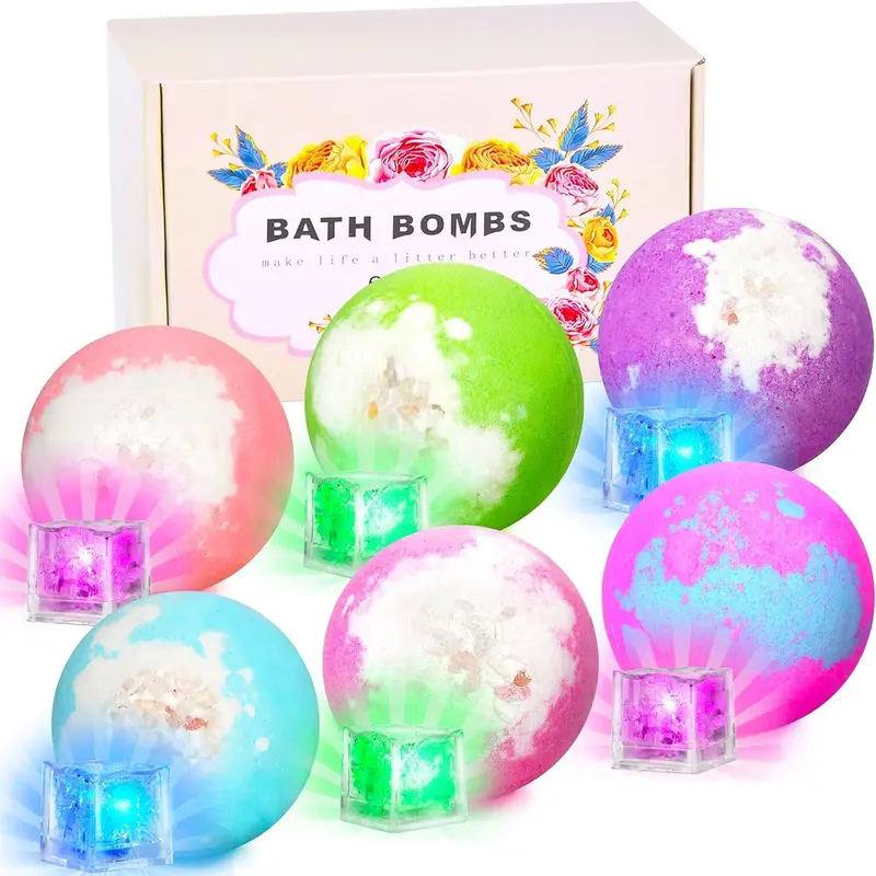 SHARLOVY Bombes de Bain Lumineuses avec Surprise – Coffret 6x4,23 oz | Huiles Essentielles & Magnésium