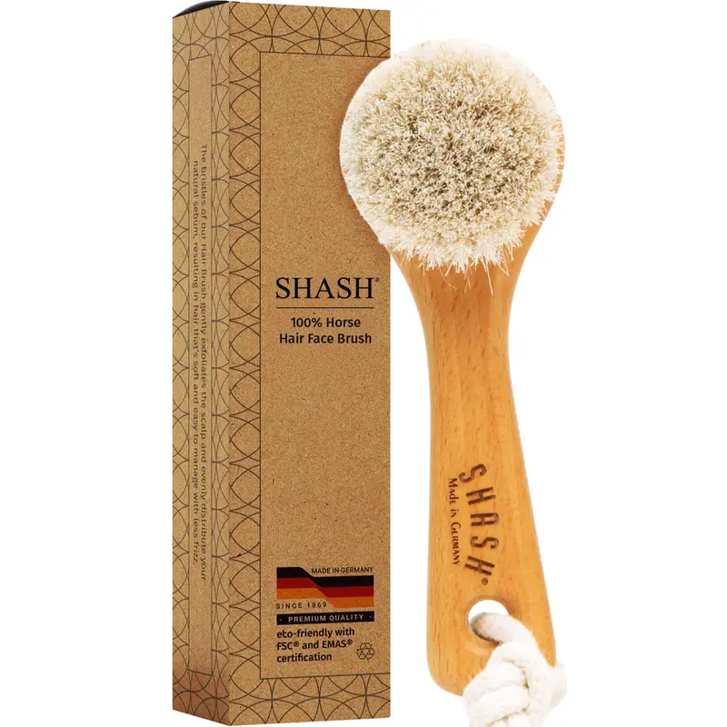SHASH Depuis 1869 – Brosse Visage Exfoliante en Cheval Moyen, Fabriquée en Allemagne