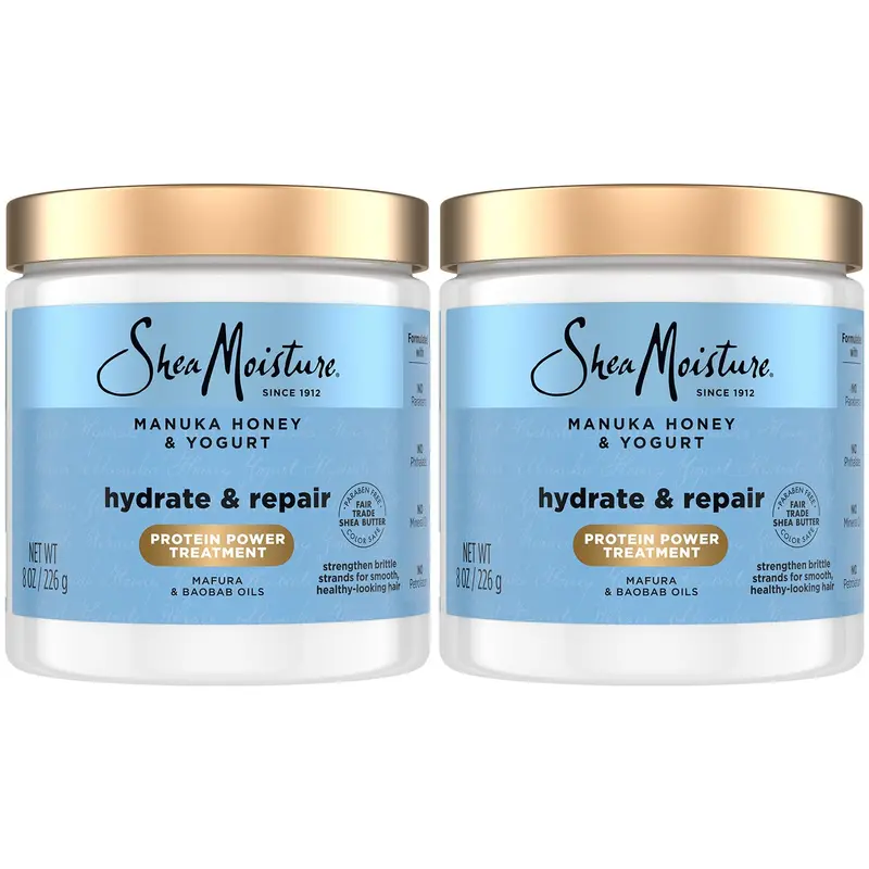 SheaMoisture Masque Cheveux 2 paquets – Miel de Manuka et Yaourt, Hydratation et Réparation pour Cheveux Secs et Abîmés