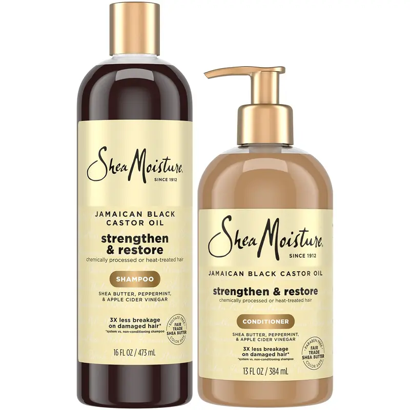 SheaMoisture Shampoing Clarifiant à l'Huile de Ricin Noire Jamaïcaine et Après-Shampooing – Renforcement & Restauration Sans Sulfate (Set 2 pièces)