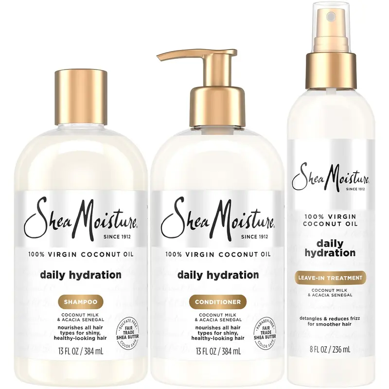 SheaMoisture Shampoing et Après-Shampoing Hydratation Quotidienne + Traitement Sans Rinage – Coco (Ensemble 3 Pièces)