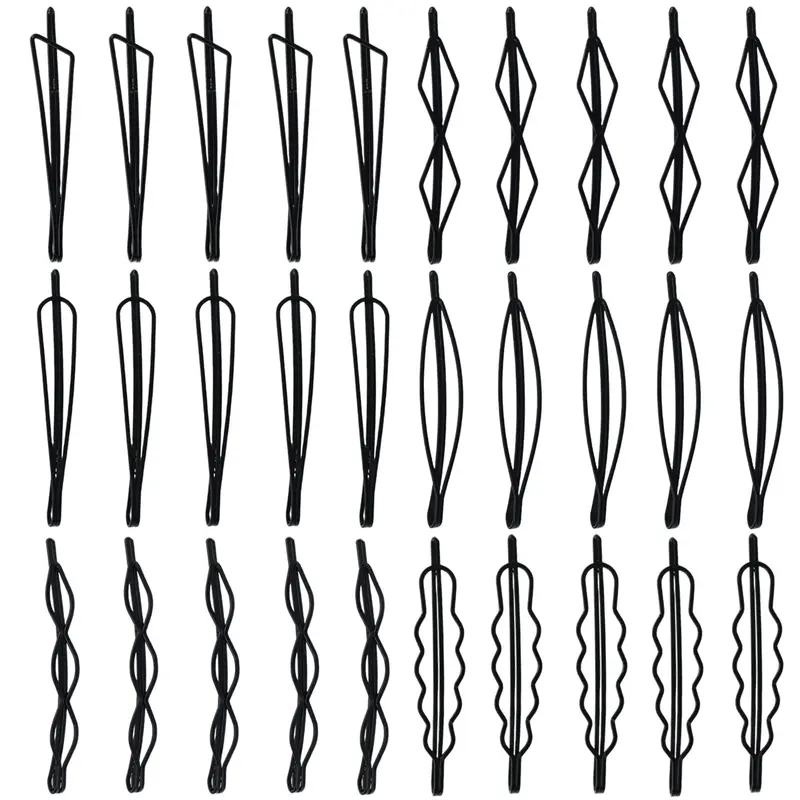 SHEHARUHI – 30 Clips Géométriques Métalliques Noirs | 6 Styles Mini Pinces Cheveux