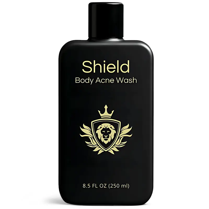 Shield Gel Douche Homme – 4% Peroxyde de Benzoyle pour le Dos, Torse et Épaules | Sans Parfum, Niacinamide, Acide Glycolique & Céramides, 250 ml