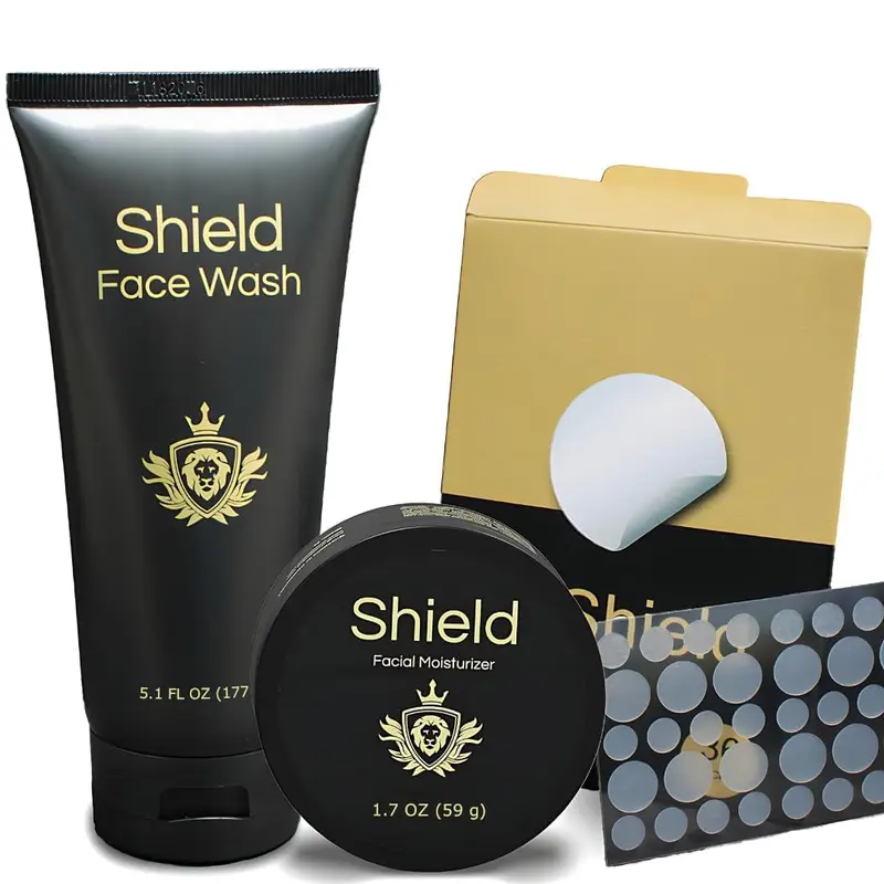 Shield Système Acné pour Hommes – Lavage Visage, Hydratant et Pansements (Ensemble 2 Mois)