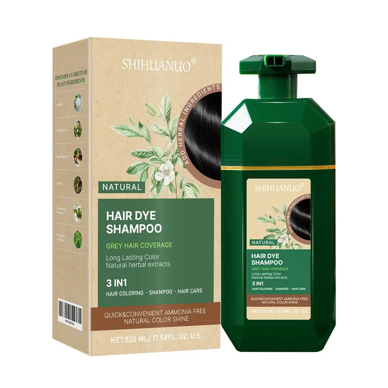 SHIHUANUO Shampoing-colorant noir 3-en-1 pour cheveux gris – sans ammoniaque, 520 ml