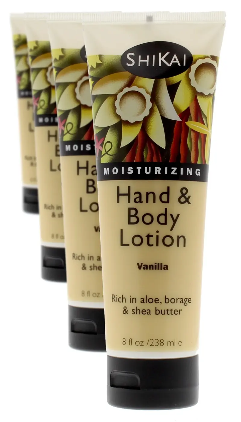 ShiKai Vanille Lotion Mains et Corps (8oz, Lot de 4) – Hydratation Quotidienne | Aloe Vera & Vitamine E