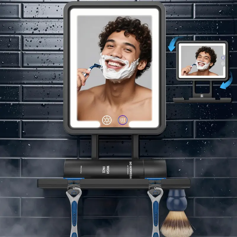 Shinowa Miroir Douche Chauffant Anti-Buee 360° – Éclairage DEL, Rechargeable