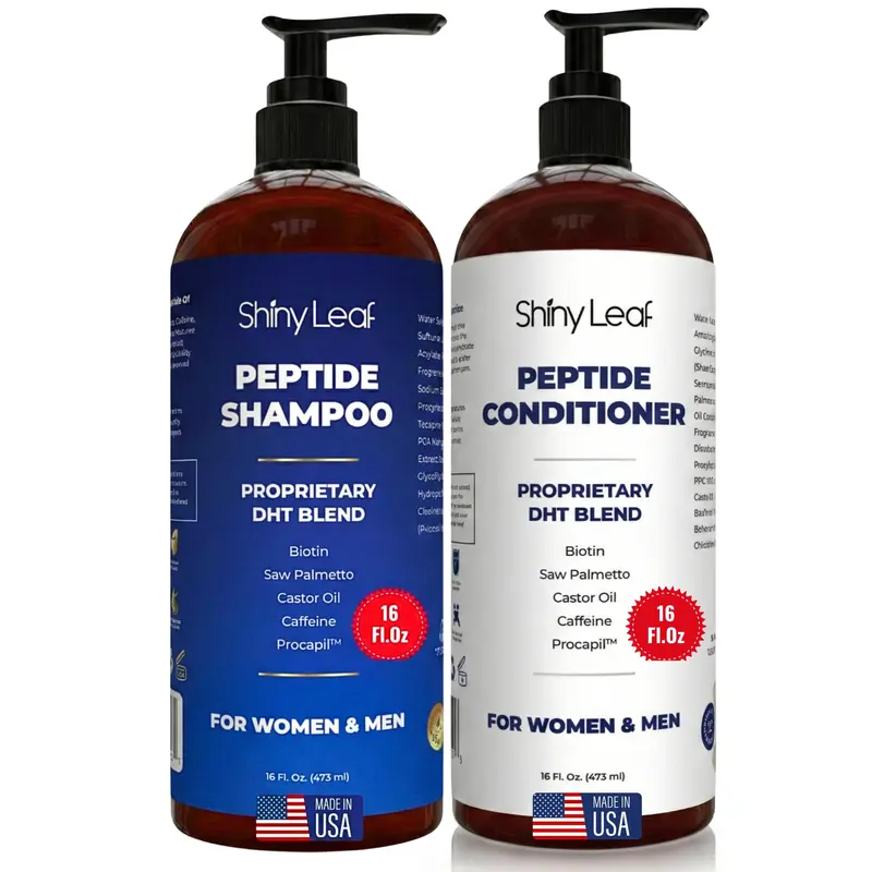 Shiny Leaf Shampooing et Après-Shampooing Anti-Chute – Peptides, Biotine & Caféine, Sans Sulfates, Fabriqué aux États-Unis – 16 oz chacun