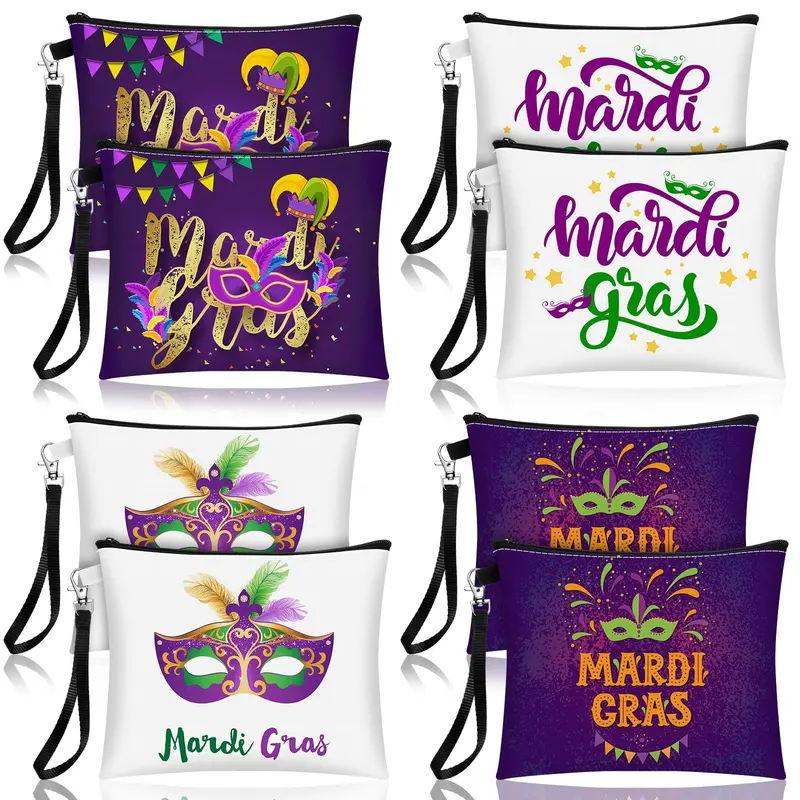 Shinylin Trousse Maquillage Mardi Gras – Lot de 8 Pochettes Canvas