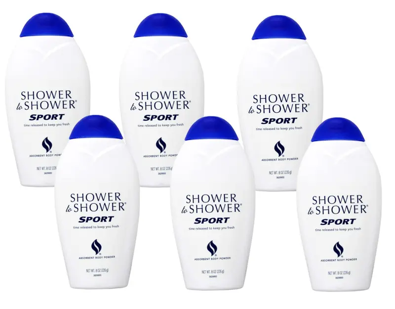 Shower To Shower Poudre Sport Absorbante 8 oz Pack de 6 | Fraîcheur Durable