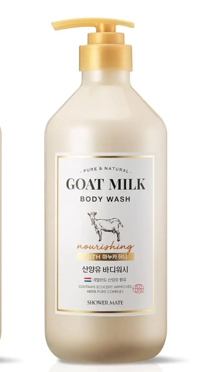 SHOWERMATE Gel Douche Lait de Chèvre Pur et Naturel avec Pompe – Hydratation Douce et Miel de Manuka