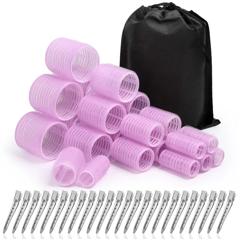 Shynek - Lot de 48 rouleaux coiffants pour cheveux avec 24 pinces et étui - Violet