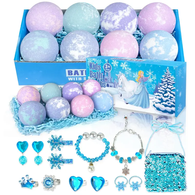 Siawoy Bombes de Bain pour Enfants — 8 Bijoux Surprise et Coffret Cadeau