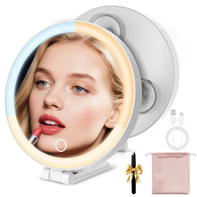 sicotool Miroir Maquillage Voyage 10x – 4-en-1 Portable, Lumières LED et USB-C