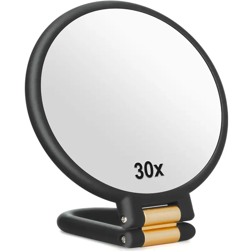 Sifolo Miroir Main Double-face 1x/30x – Miroir de voyage pliable avec poignée ajustable (Noir)