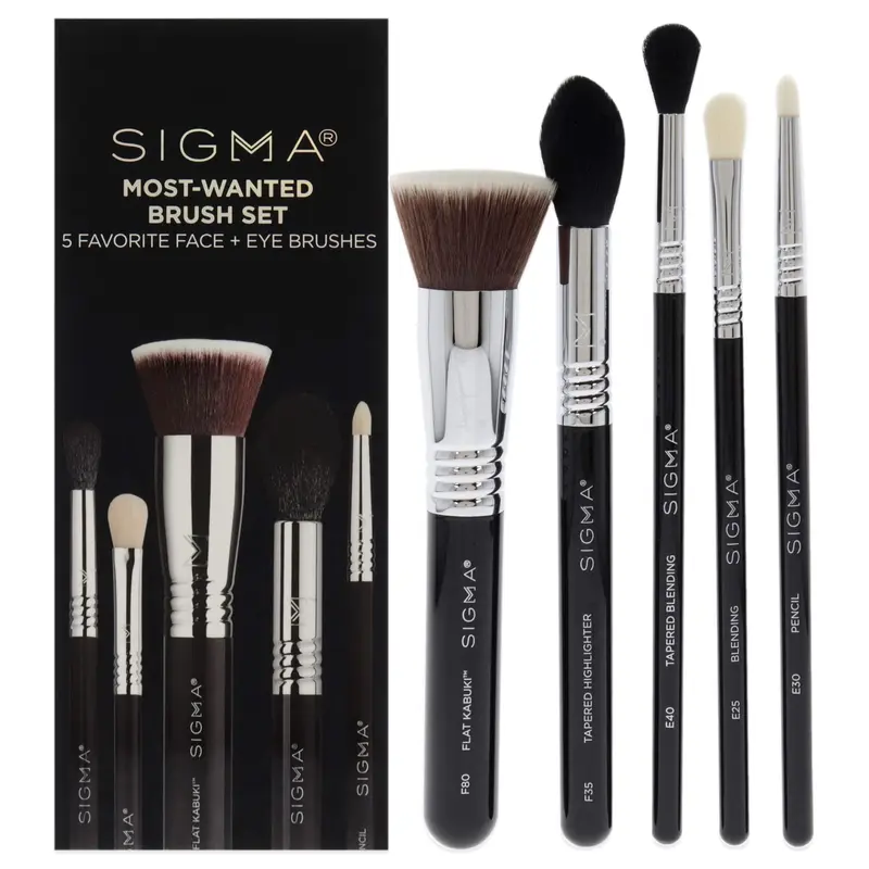 SIGMA Beauty Ensemble de pinceaux les plus recherchés – Coffret 5 pinceaux essentiels pour fond de teint, illuminateur, fards à paupières, crayon des yeux et estompage