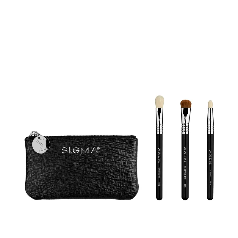 Sigma Beauty Glam N Glow Mini – Ensemble Pinceaux Yeux et Pochette Noire (4 Pièces)