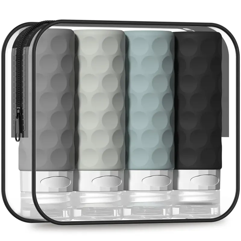 Silevoler Bouteilles de Voyage en Silicone – Capacité 90 ml, Agréées TSA, Sans Fuite, Réutilisables, Trousse Incluse